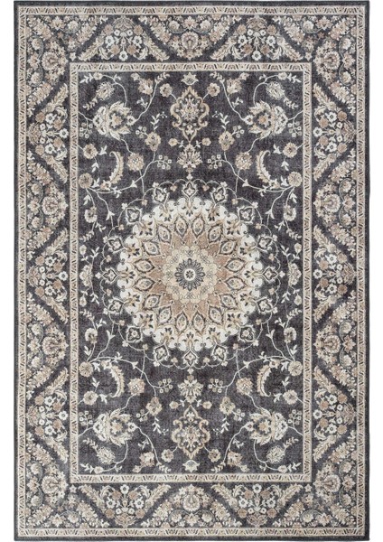 Private Siyah Eskitme Vintage Halı Çiçek Desen Dokuma Şönil Halı Yıkanabilir Salon Halısı
