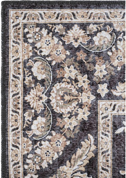 Private Siyah Eskitme Vintage Halı Çiçek Desen Dokuma Şönil Halı Yıkanabilir Salon Halısı