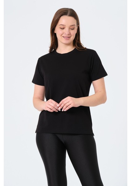 Giyim Oversize Bisiklet Yaka Kısa Kollu Tişört Siyah