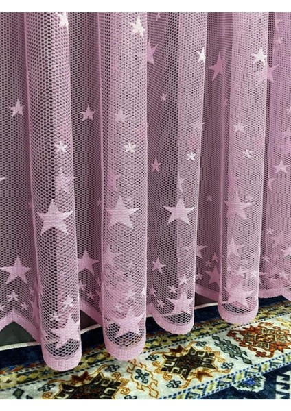 Çocuk Odası Tül Perdesi, Yıldız Desen Pembe Perde, Kız Çocuk Odası Perdesi