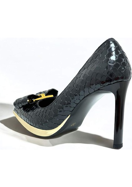 5508 Siyah Cam Kırığı Altın Metal Platform Topuklu Kadın Ayakkabı indirimleri