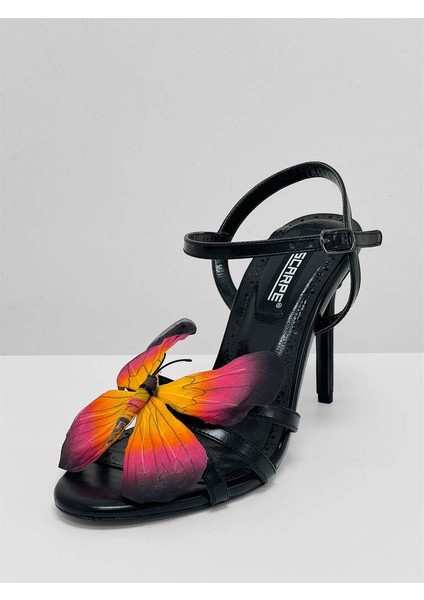 261 Siyah Kelebek Detaylı Kadın Topuklu Ayakkabı