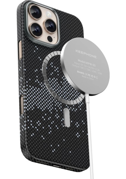 Apple iPhone 15 Pro Max Kılıf Magsafe Şarj Özellikli 0,5 Slim Aramid Karbon Fiber Kevlar Desenli Kapak