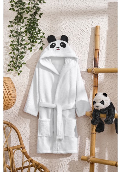 Çocuk Bornozu Panda Temalı - %100 Pamuk, Kapüşonlu, Unisex, Yumuşak ve Su Emici