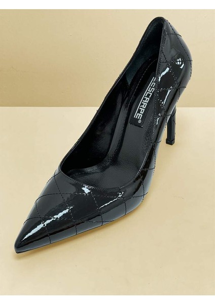 5141 Siyah Rugan Kapitone Dikiş Detaylı Kadın Topuklu Ayakkabı 3