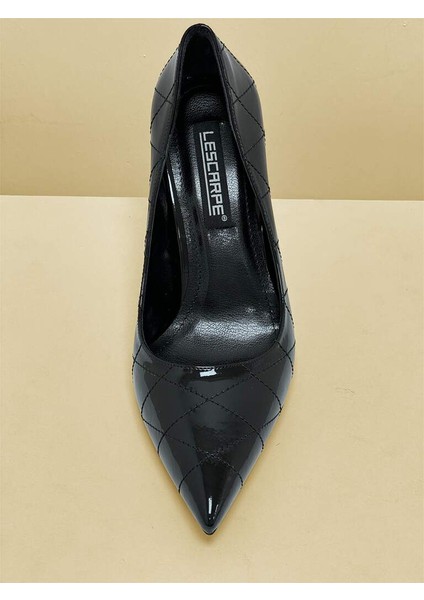 5141 Siyah Rugan Kapitone Dikiş Detaylı Kadın Topuklu Ayakkabı 3 fiyatları