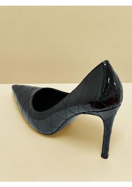 5141 Siyah Rugan Kapitone Dikiş Detaylı Kadın Topuklu Ayakkabı 3 indirimleri