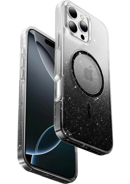 Apple iPhone 16 Pro Uyumlu Simli Magsafe Özellikli Renk Geçişli Parlak Şeffaf Lillian Kapak