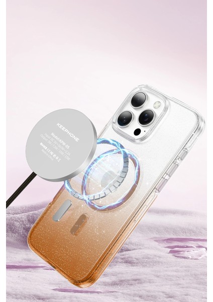 Apple iPhone 16 Pro Uyumlu Simli Magsafe Özellikli Renk Geçişli Parlak Şeffaf Lillian Kapak