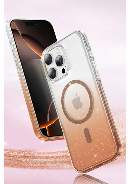 Apple iPhone 16 Pro Uyumlu Simli Magsafe Özellikli Renk Geçişli Parlak Şeffaf Lillian Kapak