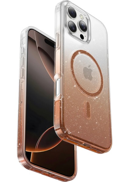 Apple iPhone 16 Pro Max Uyumlu Simli Magsafe Özellikli Renk Geçişli Parlak Şeffaf Lillian Kapak