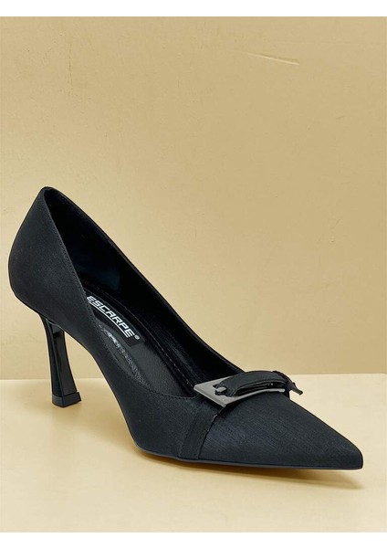 7083 Siyah Platin Ön Atkı Kemerli Toka Detaylı Kadın Topuklu Ayakkabı fiyatları