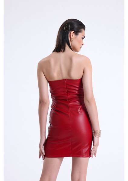 Suni Deri Straplez Kadın Elbise