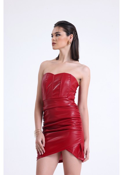 Suni Deri Straplez Kadın Elbise indirimleri