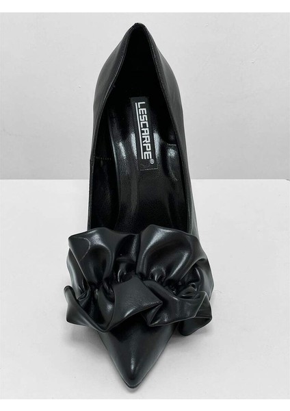 4527 Siyah Kırışık Mat Kurdele Detay Topuklu Kadın Ayakkabı fiyatları