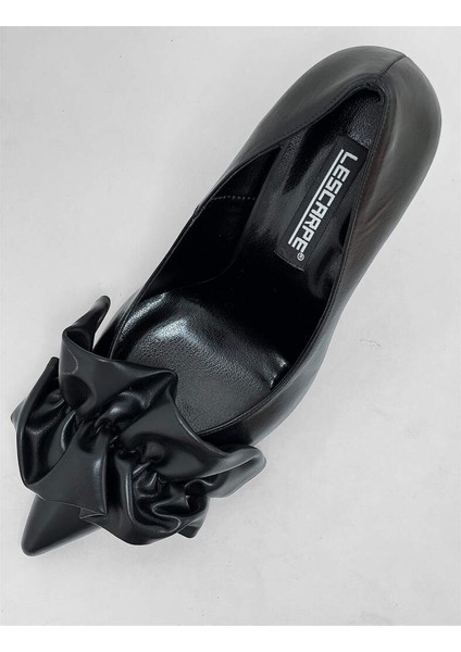 4527 Siyah Kırışık Mat Kurdele Detay Topuklu Kadın Ayakkabı fırsatları