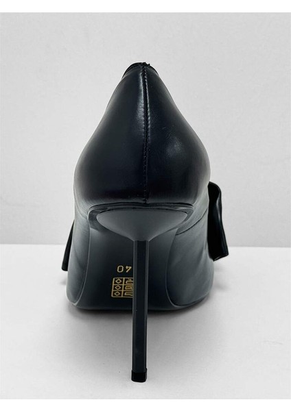 4527 Siyah Kırışık Mat Kurdele Detay Topuklu Kadın Ayakkabı indirimleri