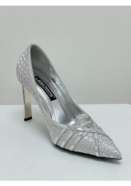 5171 Gümüş Kroko Topuklu Kadın Ayakkabı modelleri