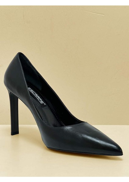 5144 Siyah Mat Cilt Deri Görünümlü Kadın Topuklu Ayakkabı