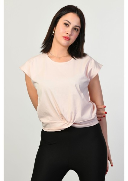 Omzu Geniş Kadın Tişört - Pembe Pembe - 34