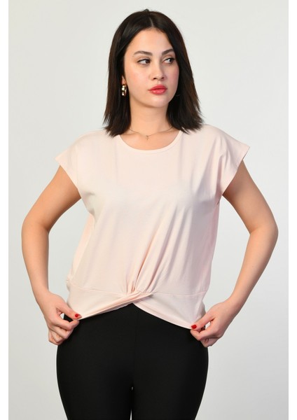 Omzu Geniş Kadın Tişört - Pembe Pembe - 34