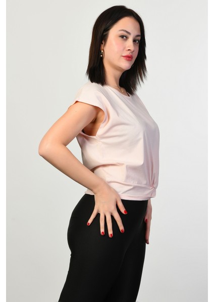 Omzu Geniş Kadın Tişört - Pembe Pembe - 34