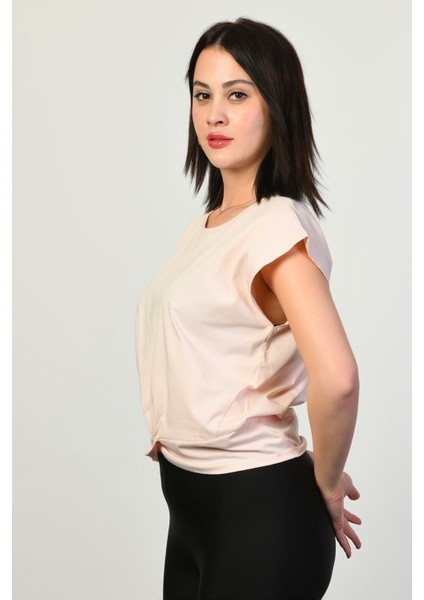 Omzu Geniş Kadın Tişört - Pembe Pembe - 34