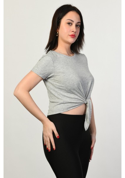 Bisiklet Yaka Kadın Tişört - Gri Gri - 36 fırsatları