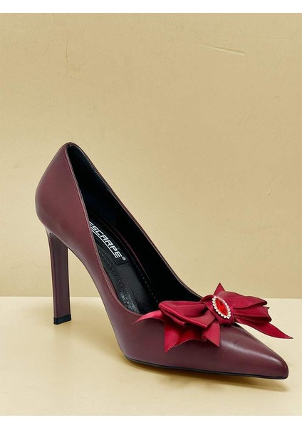 5145 Bordo Mat Cilt Kurdele Taşlı Fiyonklu Kadın Topuklu Ayakkabı modelleri