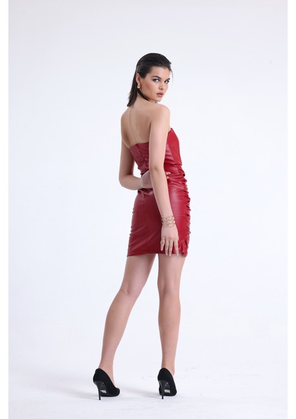 Suni Deri Straplez Kadın Elbise fırsatları