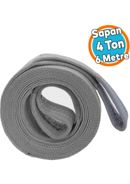 Yük Kaldırma Sapan Polyester Spanzet 4 Ton 6 Metre Gri Sağlam Taşıma Indirme Araç Çekme Halat