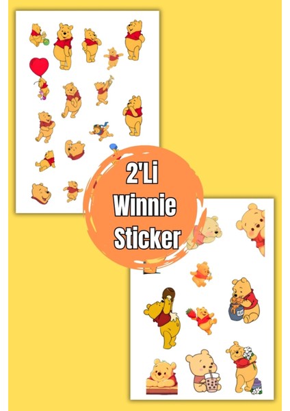 2'li Winnie The Pooh Sticker Set Telefon Laptop Notebook Tablet Defter Matara Stiker Etiket