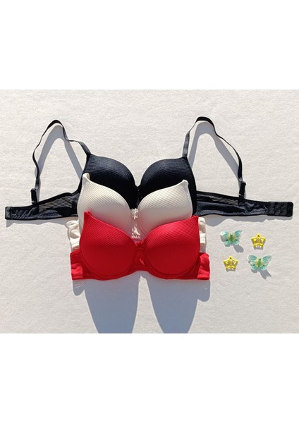 3'lü Ekonomik Paket Fitilli Push Up Dolgulu Destekli Sütyen