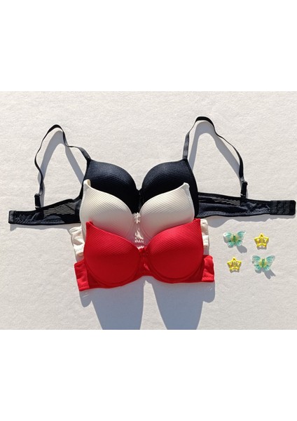 3'lü Ekonomik Paket Fitilli Push Up Dolgulu Destekli Sütyen modelleri
