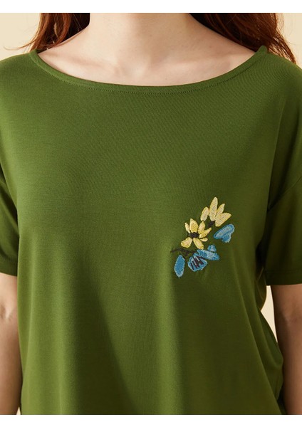 Lcw Dream yeşil Petite Bisiklet Yaka Kadın Şortlu Pijama Takımı modelleri