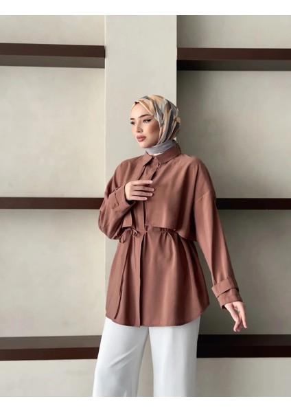 Modal Kumaş Hadise Tasarım Kemer Detaylı Kadın Tesettür Gömlek
