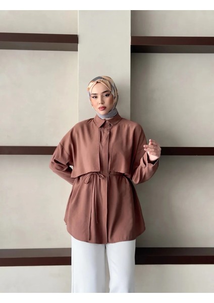 Modal Kumaş Hadise Tasarım Kemer Detaylı Kadın Tesettür Gömlek
