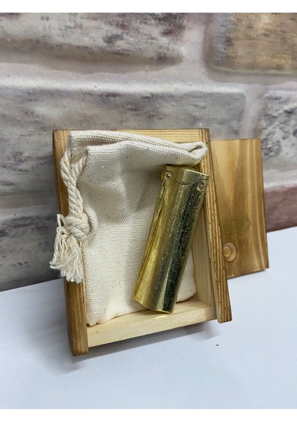 Promise Marka Benzinli Ince Model Eskitme Sari Gold Renk Kisiye Özel Çakmak