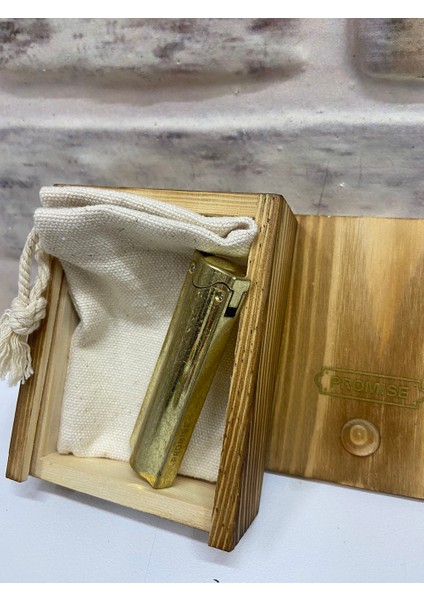 Promise Marka Benzinli Ince Model Eskitme Sari Gold Renk Kisiye Özel Çakmak