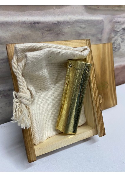 Promise Marka Benzinli Ince Model Eskitme Sari Gold Renk Kisiye Özel Çakmak