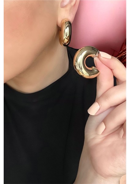 Gold Bombeli Halka Küpe