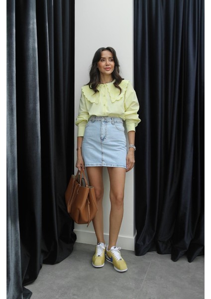 Açık Mavi Kısa Denim Etek