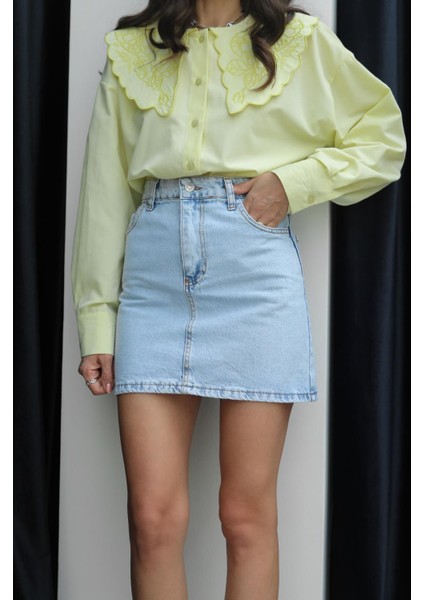 Açık Mavi Kısa Denim Etek modelleri