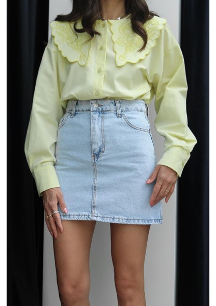 Açık Mavi Kısa Denim Etek fırsatları