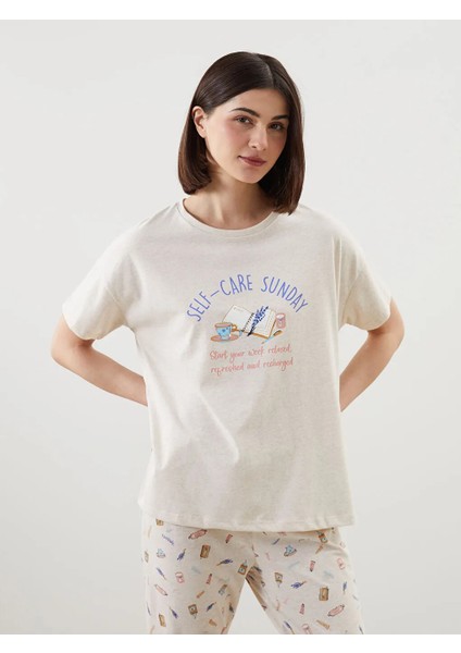 Lcw Dream bej Bisiklet Yaka Baskılı Kadın Pijama Takımı fiyatları