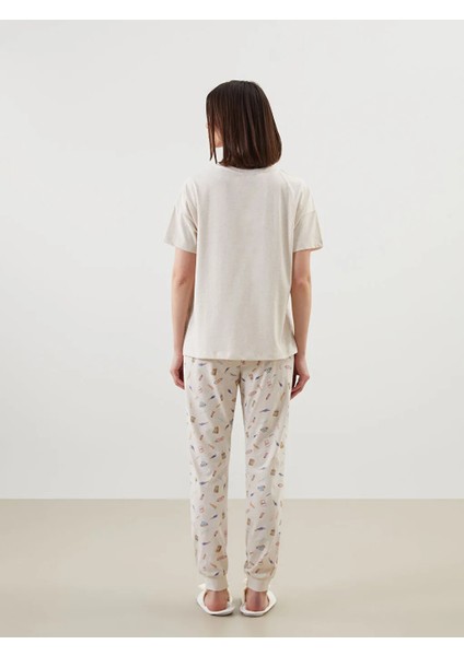 Lcw Dream bej Bisiklet Yaka Baskılı Kadın Pijama Takımı fırsatları