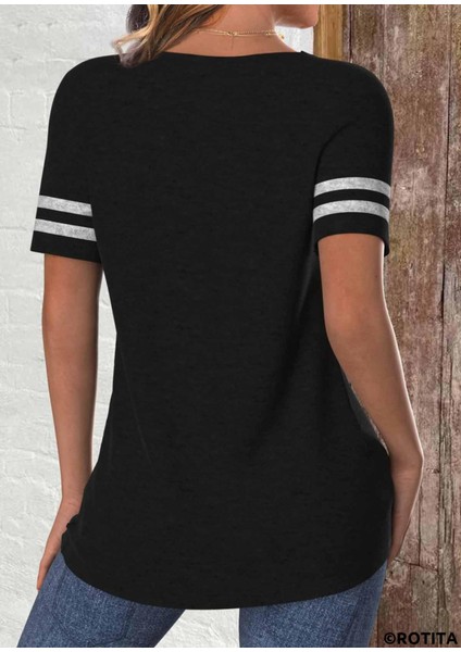 Kadın Kısa Kollu Bisiklet Yaka Çift Renkli Viskon Bluz fiyatları