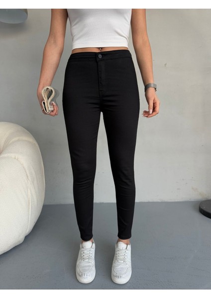 Kadın Siyah Yüksek Bel Skinny Esnek Likralı Tayt Pantolon