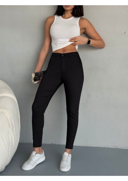 Kadın Siyah Yüksek Bel Skinny Esnek Likralı Tayt Pantolon fırsatları