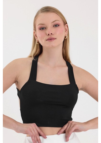Kadın Siyah Sırt Detaylı Crop Top BLZ-00099